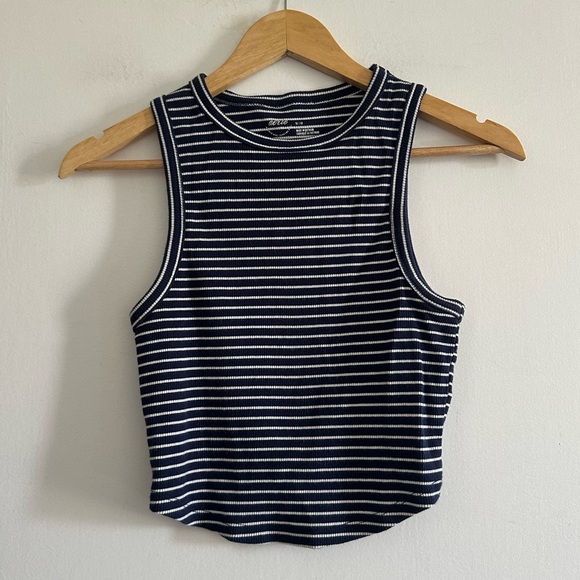 aerie Tops - Aerie Navy Blue/White Striped Cotton Classic Tank Top size Medium EUC